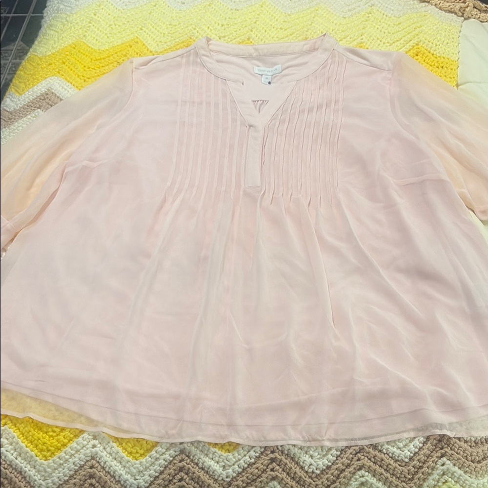 Charter Club Plus Blush Pink 3/4 Sleeve Pleated Blouse
